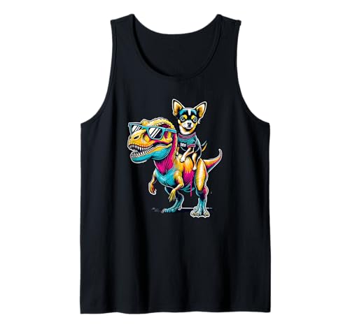 Sunglasses Dinosaur T-Rex Chihuahua Tiranosaurio Rex Camiseta sin Mangas