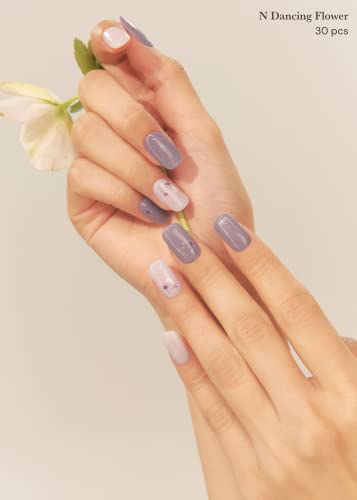 Image of ohora Semi Cured Gel Nail Strips (N Dancing Flower) - White Works with Any UV /LED Lamps, Salon-Quality, Long Lasting, Easy to Apply & Remove - Includes 2 Prep Pads, Nail File & Wooden Stick