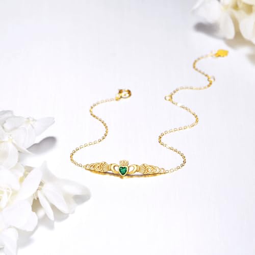 ELFRONT 14k Real Gold Claddagh Bracelet Yellow Gold Irish Celtic Knot Bracelet Solid Gold Claddagh Jewelry For Women Female2