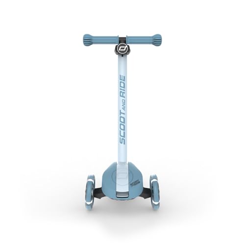 Scoot & Ride Highwaykick 3S Kinderroller ab 3 Jahren H&ouml;henverstellbar 2-Fach Lenkung LED-R&auml;der Zusammenklappbar Scooter f&uuml;r Kinder 96-130 cm (Steel)