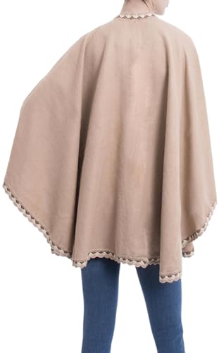 NOVICA Artisan Handmade Alpaca Blend Ruana in Caramel from Peru Wool Clothing Wraps Ruanas Brown Solid ' Cozy Holiday in Caramel'3
