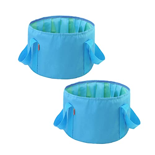 GRIRIW 2Pcs Portable Folding Bucket Compact Washbasin Soak Tub for Camping Hiking Outdoor Activities Lightweight Design Blue