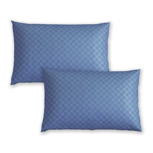 Image of Trance Home Linen 300TC 100% Cotton Jacquard Checks Pillow Covers | Set of 2 Pillow Cases |Standard Size (20 x 30 inch, Med Blue)