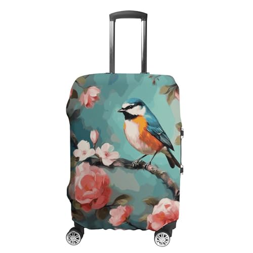 Flowers Birds And Butterfly Elastic Luggage Cover Suitcase Protector for 19-32 Inch Suitcases | Universal Stretchable Travel Bag Cover | Anti-Scratch, Washable with Zipper Closure XL