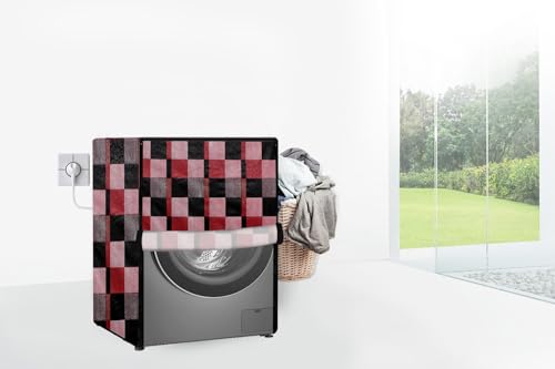Image of Stylista Waterproof Front Load Washing Machine Cover Compatible for Haier 8 kg, Chekered Pattern Red