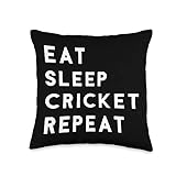 Eat Sleep Cricket Repeat Throw Pillow, 16x16, Multicolor