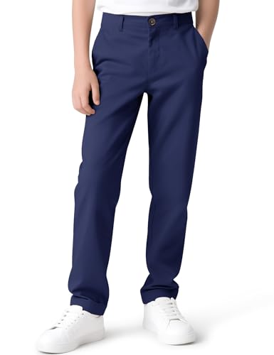 Image of KEREDA Boys Flat Front Dress Pants School Uniform Pants with Zip Button