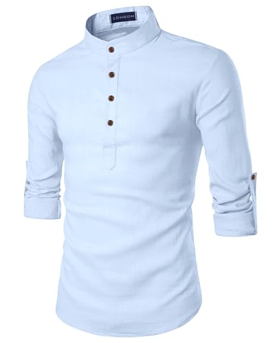 Image of Zombom Men's Cotton Blend Solid Casual Regular Fit Mandarin /Chinese Collor Short Full Sleeve Kurta for Men