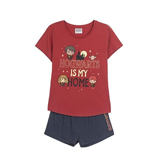 CERDÁ LIFE'S LITTLE MOMENTS Mujer Harry Potter Algodon 100% de 2 Piezas [ Camiseta + Pantalon Pijama Licencia Oficial Warner Bros, Rojo Oscuro, S