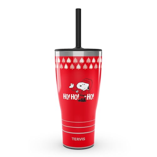 Tervis Traveler Peanuts - Ho Ho Ho Christmas - Vaso aislado de triple pared, mantiene las bebidas frías y calientes, 30 onzas con tapa de popote, acero inoxidable