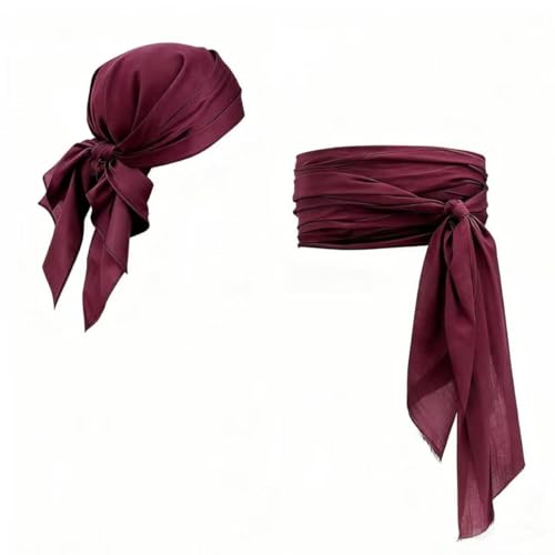 ZKNB 2026 Pirate Belt Headscarf 2 medieval Halloween costume accessories Belt Headscarf (burgundy)