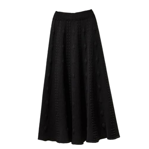 Women Fall Winter Knitting Long Skirts Elegant High Waist Skirt Elastic Soft Midi Skirts Black L