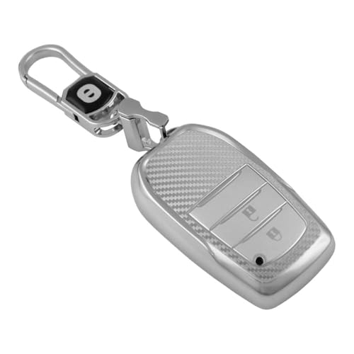 Image of keyzone Silverstar TPU Key Cover with Keychain, Compatible with Toyota Innova Crysta, Innova HyCross, Hilux 2-Button Smart Key (Silver)