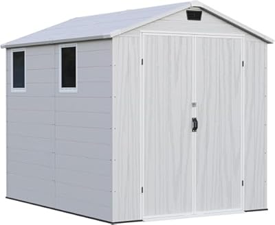 Patiowell 6x8 FT Outdoor Storage Shed with Floor - Resin Tool Shed with Lockable Door & 2 Windows, Easy Assembly for Garden, Backyard, Lawn Equipment, Light Gray