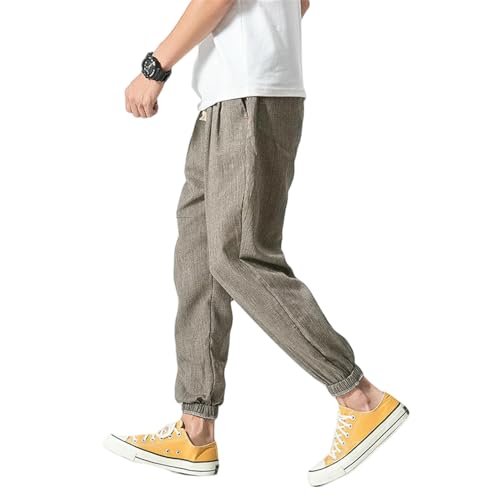 Pantalon de jogging homme en coton et lin ample style japonais