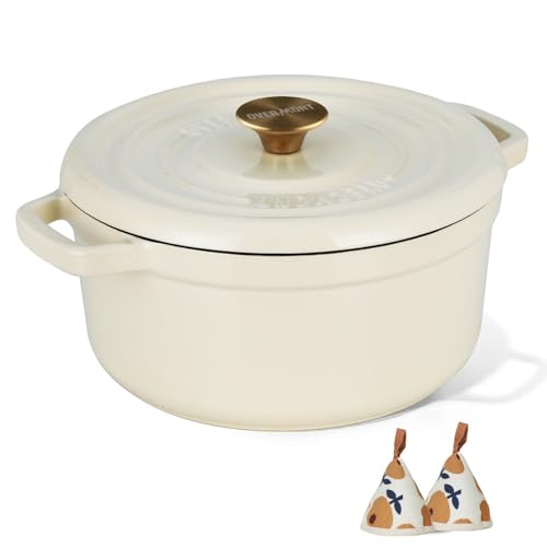 Overmont Bräter Emailliert Gusseisen Topf - Dutch Oven 26cm backofengeeignet mit Deckel und...