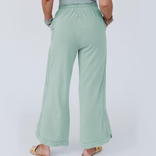 Hixiaohe Women's Casual Wide Leg Sweatpants High Waist Baggy Acid Wash Pants Drawstring Athletic Palazzo Pants with Pockets3