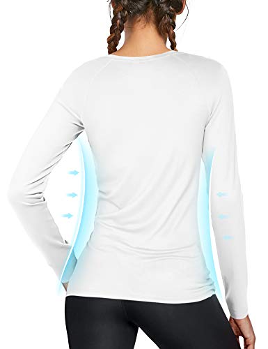 Women's UPF50+ Long Sleeve UV Sun Protection Shirts Quick Dry Rash Guard Swim Outdoor T-Shirt for Fishing Running Workout White