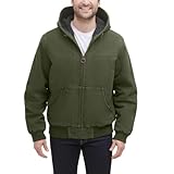 G.H. Bass & Co. Men's Cotton Canvas Bomber with Buffalo Plaid Flannel Sherpa Hood Cotton Lightweight Jacket, Olive, XX-Large