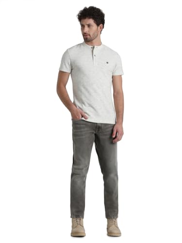 Image of Jack & Jones Men's Cotton Blend Henley Style Solid Slim Fit T-Shirt