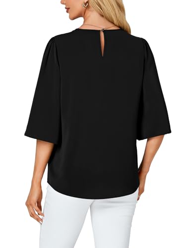 Rooscier Women's Dressy 3/4 Sleeve Tops for Women Crewneck Business Casual Loose Blouse Shirt4