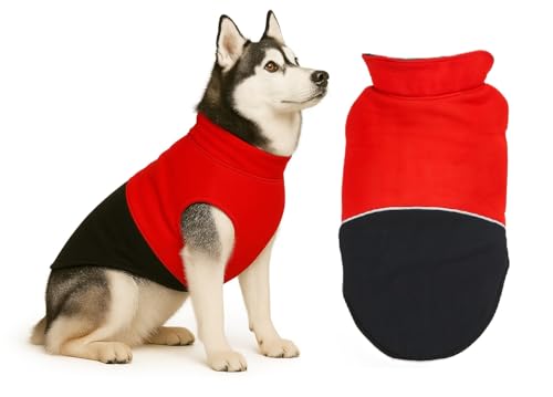 Image of The Pets Company Dog Winter Coat Jacket, Cloth, Windproof, Reversible, Light Weight, Washable, Ultra Warm Thick Fleece Lined Dog Vest For Cold Weather Protection, (Red Black, Medium - Large - 22 Inch)