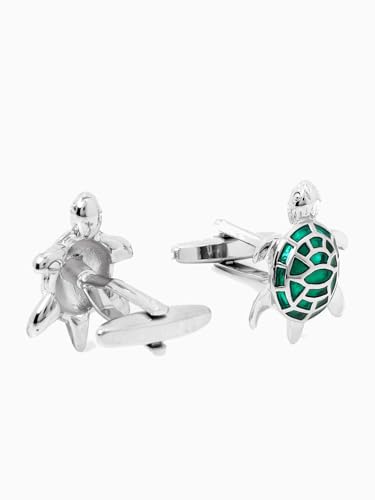 Yellow Chimes Unique Spin-Able Earth Globe Watch Movement Shape Stainless Steel Formal Cufflinks for Men (Good Luck Tortoise Design)