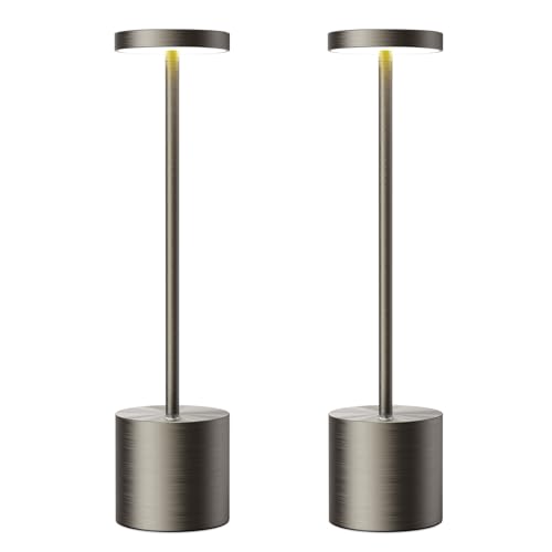 SAKRINGT Cordless Table Lamps Rechargeable,6000mAh Portable Battery Operated LED Table Light for Restaurant Outdoor 2 Pack Chromium