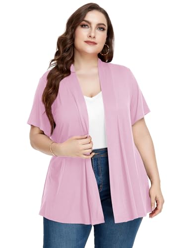 Image of LARACE Short Sleeve Cardigans for Womens Summer Tops Casual Plus Size Open Front Lightweight Cover Up