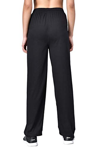 Image of Fflirtygo Women's Cotton Track Pants, Joggers for Women, Women�s Leisure Wear, Night Wear Pajama, Black with Zip Pockets�for Sports Gym Athletic Training Workout