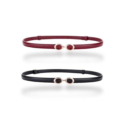 Women's Dress Belt Skinny Slim Soft Genuine Leather Belts Smooth Gold Buckle Adjustable 22