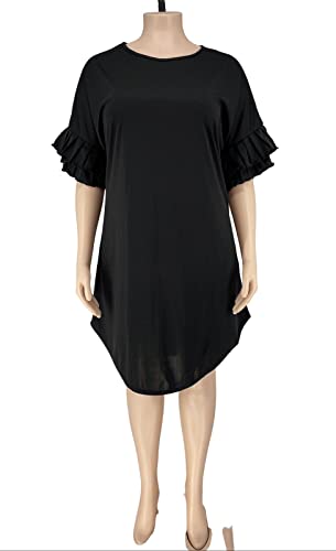 Ekaliy Women's Casual Vintage Ruffle Sleeve Loose Party Midi Plus Size Dress Casual Summer4