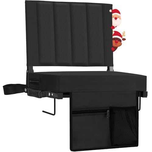 Halituny Stadium Seat for Bleachers with Back Support 2 Pack, Portable Bleacher Seat with Comfy Padded Cushion, Metal Hook, Folding Stadium Chair with Shoulder Strap, Carry Handle, Cup Holder, Black