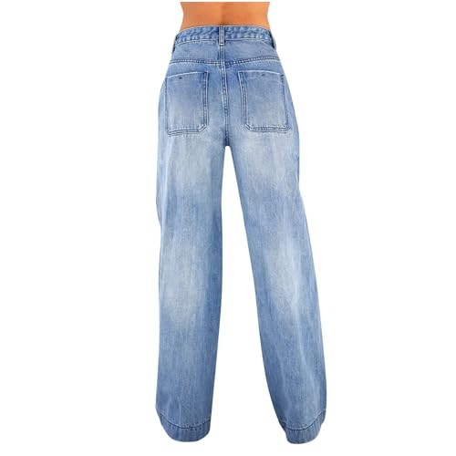Mid Rise Jeans for Women Wide Leg Washed Baggy Denim Pants Teen Girls Straight Leg Casual Loose Y2k Vintage Trousers