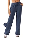 PINSPARK Jogginghose Damen Sporthose Lang Warme Traininghose Gefütterte Freizeithose Fleece Sweatpants Laufhosen mit Elastischem Bund Yoga Hose Gerades Bein Blau M