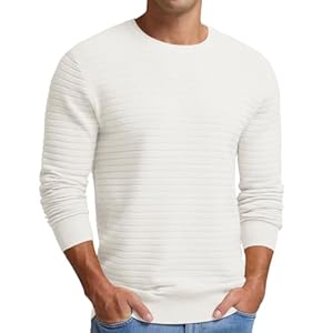 Men’s Crewneck Pullover Sweater Solid Knitted Soft Long Sleeve Casual Sweater