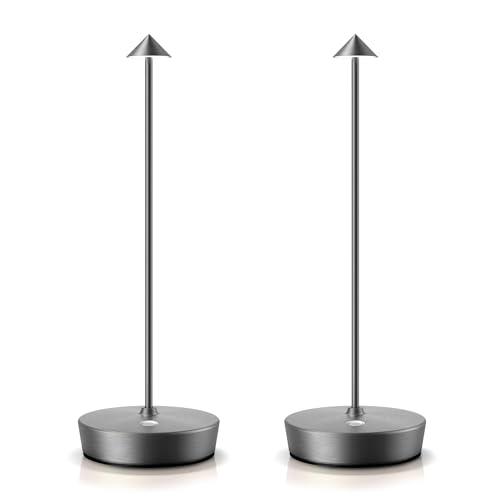 SAKRINGT 2 Pack Cordless Table Lamps Rechargeable, 6000mAh Battery Operated Waterproof Stepless Dimming Modern Portable LED Table Light for Restaurant Dining Patio Outdoor