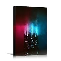 Canvas Wall Art Building Lights Cityscape Colorful Modern Multicolor Neon Photography Places - 12x18 inches