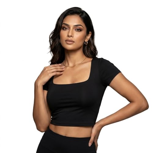 Image of ICW Women's Streetwear Round Neck Butterfly Cutout Back Short-Sleeve Padded Crop Top T-Shirt Dn249