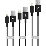ProZero MFi認証 iphone充電ケーブル 充電ケーブル 充電器 ライトニングケーブル アイフォン ケーブル 急速充電 短い 0.5ｍ 1m 1.5m 2m長さ選べる (ブラック, 0.5M+1M+2M)