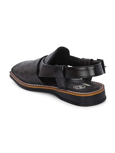 Image of POS Men's Ethnic Synthetic Leather Peshawari Slip On Sandal | Shoes for Wedding|Party|Occasions|Fashion|Stylish|Outdoor|Lightweight|Shoes with TPR Sole