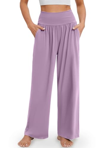 Image of Gracyoga Wide Leg Yoga Pants for Women Casual Loose Cozy Sweatpants High Waisted Lounge Pajama Flowy Pants With Pockets