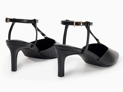 Coutgo Womens Kitten Heels T Strap Closed Pointed Toe Pumps Low Heel Ankle Strap Comfortable Dress Shoes 5