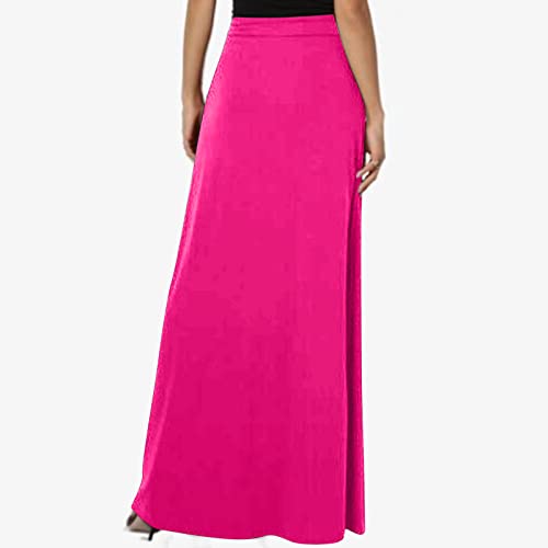 Women's Casual Maxi Skirts Summer Ankle Length Skirt Elastic High Waist Long Skirts with Pockets Basic A Line Skirts2