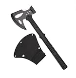KHU Ascia Spaccalegna Ascia Sopravvivenza Tomahawk Accetta Espositiva Campeggio per esterno Con Fodero in Nylon - All'aperto per legno, caccia, giardinaggio (Nero - 03A)