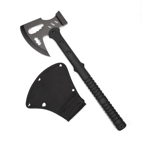 KHU Supervivencia Hacha leña Bushcraft Hacha de Camping - con Funda para Caza, Pesca, Camping, Outdoor, Supervivencia y Bushcraft (Negro - 03A)