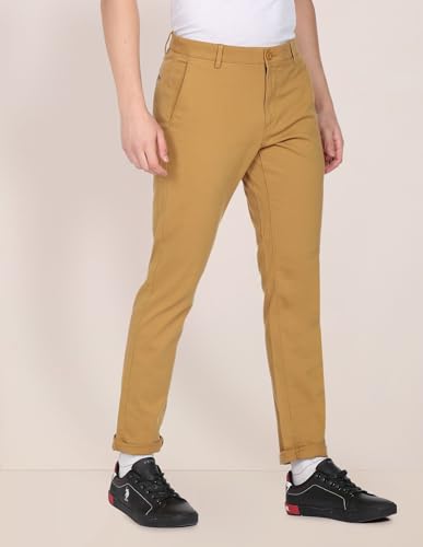 Image of U.S. Polo ASSN. Men's Regular Solid Textured Austin Trim Fit Mid Rise Casual Trousers