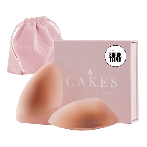 CAKES Body Grippy (Non-Adhesive) Triangle Nipple Covers for Women - Silicone Nipple Covers with Travel Pouch - Reusable Triangle Design for Tricky Tops & Swimwear - Caramel Plus Size (DDD+)
