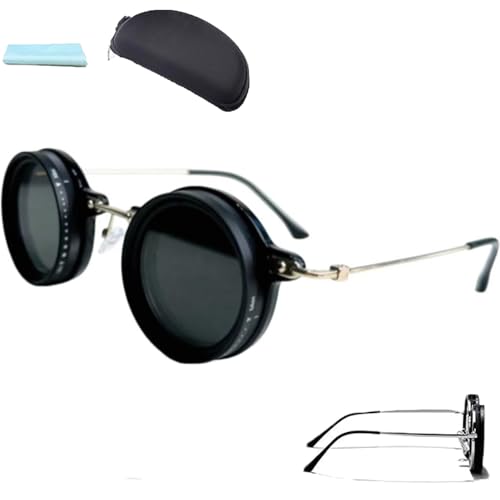 Noru Filter Sunglasses, Adjustable Tint Sunglasses for Men, 1-9 Gears Rounded Polarized Glasses with Nd Filter Lenses