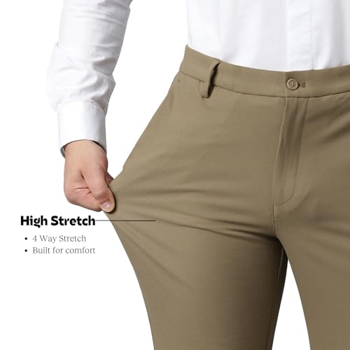 Image of SUBTRACT Slim-Fit Stretchable Lycra Formal Pants for Men with Flexible Waistband | Stylish Men's Wear Trousers for Office or Party |Dress Trouser Pant